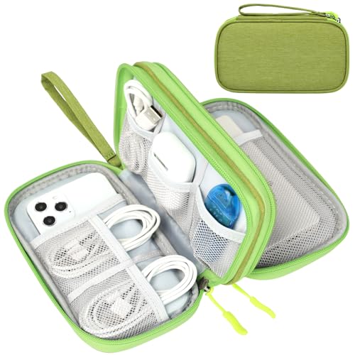 FYY Travel Cable Organizer Pouch Electronic Accessories Carry Case Portable Waterproof Double Layers All-in-One Storage Bag for Cord, Charger, Phone, Earphone Green - Image 1