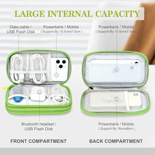 FYY Travel Cable Organizer Pouch Electronic Accessories Carry Case Portable Waterproof Double Layers All-in-One Storage Bag for Cord, Charger, Phone, Earphone Green - Image 3