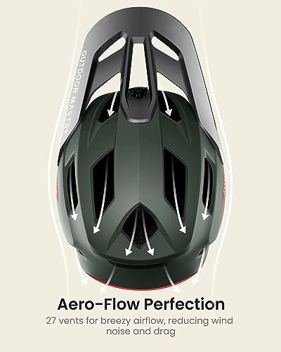 OutdoorMaster Full Face Mountain Bike Helmet for Men & Women-Two Removable Chin Pad Mountain Bike Helmet Grizzly, Ventilation Lightweight Racing Downhill DH BMX MTB Helmet (Emerald Green, Large) - Image 3