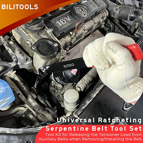 BILITOOLS 15-Piece Universal Serpentine Belt Tool Set, Ratcheting Serpentine Belt Tensioner Tool Kit - Image 2