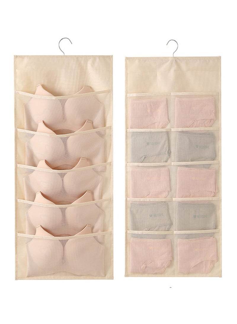 Cobest Closet Hanging Organizer, Bra and Underwear Hanging Storage Organizer, Dual Sided Wall Shelves with Mesh Pockets, Space Saver Bag, 5+10 Pockets (Beigeï¼‰ - Image 1