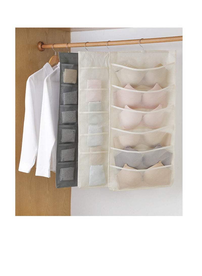 Cobest Closet Hanging Organizer, Bra and Underwear Hanging Storage Organizer, Dual Sided Wall Shelves with Mesh Pockets, Space Saver Bag, 5+10 Pockets (Beigeï¼‰ - Image 2