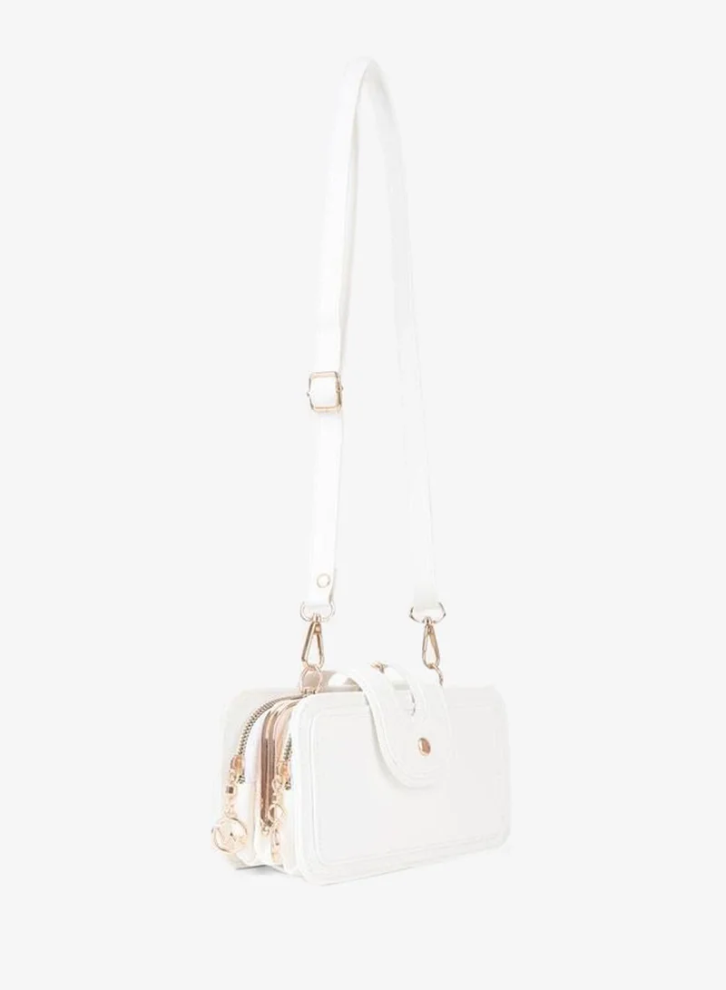 Women's Gonca White Small Size Zip and Snap Closure Hand, Arm and Shoulder Bag.