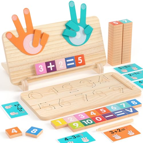 JAiiMen Montessori Learning Toys for Toddlers 24 DoubleSided Finger Counting Number Tracing Board Number BlocksSolid Pine Wood Educational Math Toy for Kids Boys Girls Ages 3 4 5 Year Old Birthday Gift - Image 1