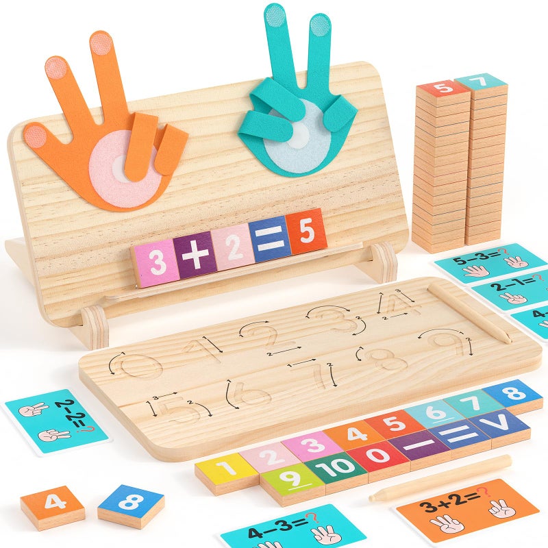 JAiiMen Montessori Learning Toys for Toddlers 24 DoubleSided Finger Counting Number Tracing Board Number BlocksSolid Pine Wood Educational Math Toy for Kids Boys Girls Ages 3 4 5 Year Old Birthday Gift - Image 2