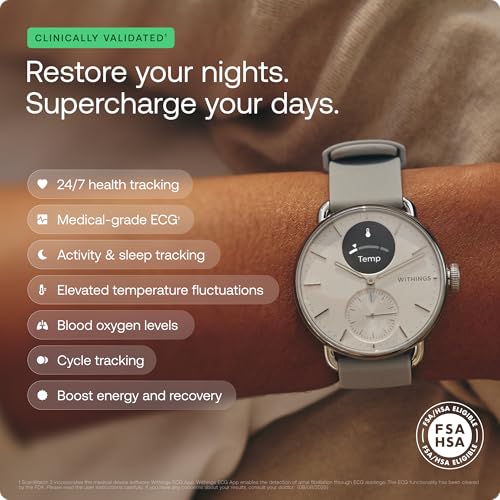 Withings ScanWatch 2, Heart Health Hybrid Smartwatch for Men & Women - ECG, with SPO2, Temperature Monitoring, Sleep, Respiratory Health, Cycle Monitoring, 30-Day Battery Life, iOS & Android (Black) - Image 4