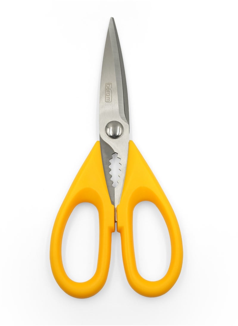 Beram - Scissors, Durable PP Handle, Precision Stainless Steel Blades, Multipurpose Office & Home Shears, With Nutcracker, Ergonomic Design for Crafting, Cutting Paper, Fabric & More, Yellow - Image 1