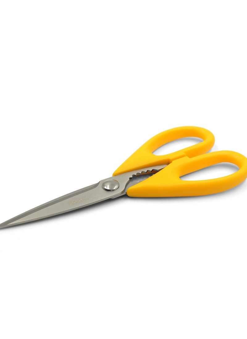 Beram - Scissors, Durable PP Handle, Precision Stainless Steel Blades, Multipurpose Office & Home Shears, With Nutcracker, Ergonomic Design for Crafting, Cutting Paper, Fabric & More, Yellow - Image 1
