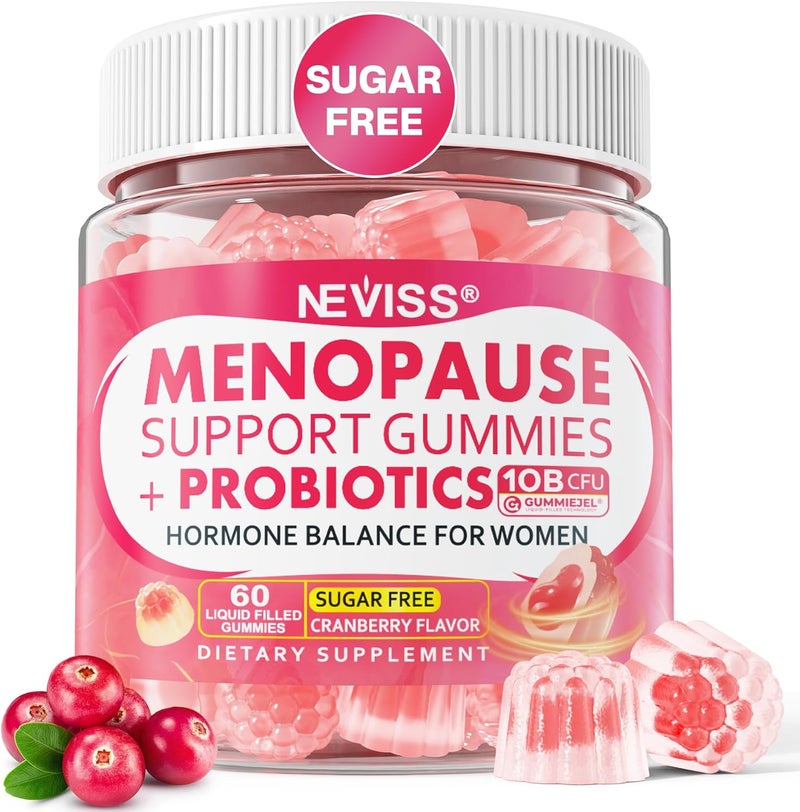 NEVISS Sugar Free Menopause Supplement Gummies for Women Menopause Probiotics 10 Billion CFU Filled Gummy with Ashwagandha Dong Quai  Black Cohosh for Hot Flashes Night Sweats Mood Swings Gut Health - Image 1
