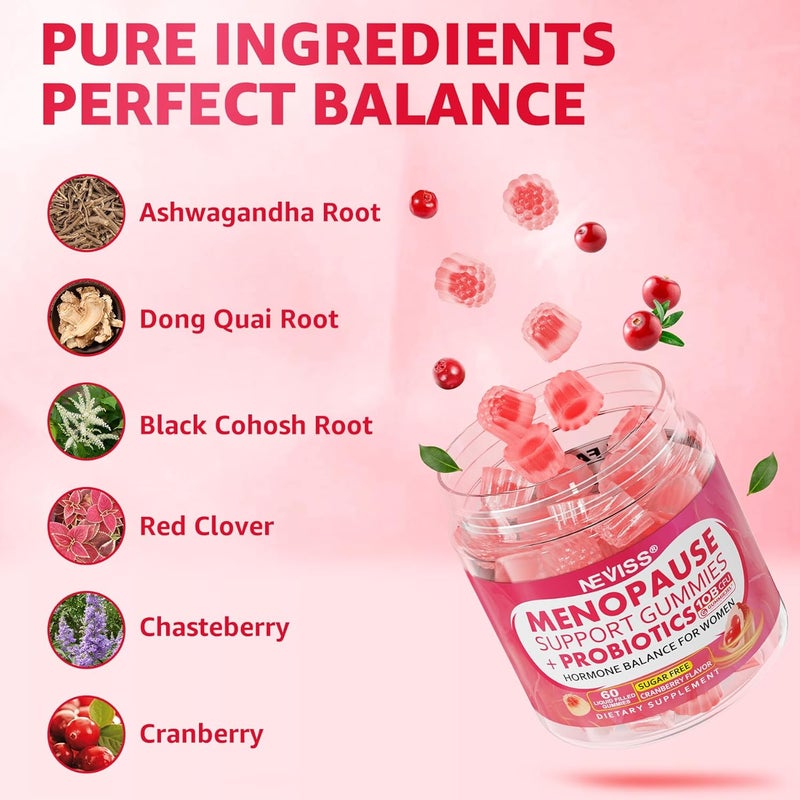 NEVISS Sugar Free Menopause Supplement Gummies for Women Menopause Probiotics 10 Billion CFU Filled Gummy with Ashwagandha Dong Quai  Black Cohosh for Hot Flashes Night Sweats Mood Swings Gut Health - Image 4