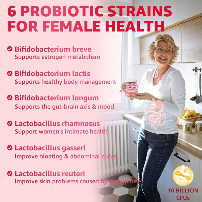 NEVISS Sugar Free Menopause Supplement Gummies for Women Menopause Probiotics 10 Billion CFU Filled Gummy with Ashwagandha Dong Quai  Black Cohosh for Hot Flashes Night Sweats Mood Swings Gut Health - Image 3