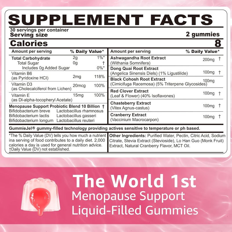 NEVISS Sugar Free Menopause Supplement Gummies for Women Menopause Probiotics 10 Billion CFU Filled Gummy with Ashwagandha Dong Quai  Black Cohosh for Hot Flashes Night Sweats Mood Swings Gut Health - Image 2