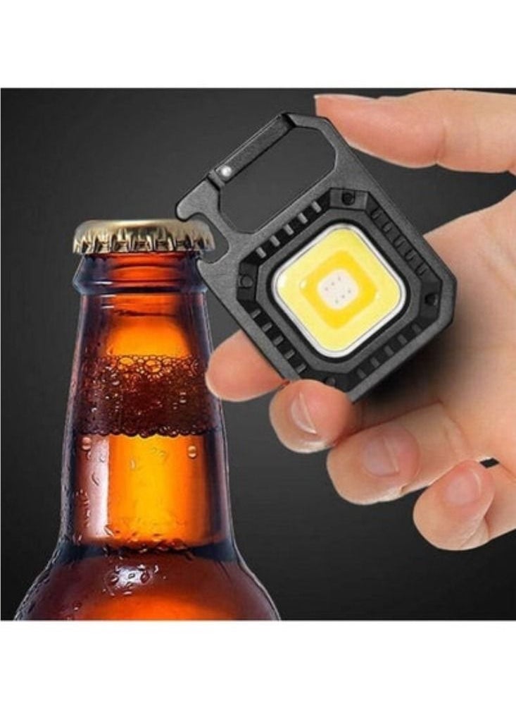 LED COB Flashlight Keychain Light with Stand,500 Lumen Rechargeable Keychain Flashlights, 4 Light Modes Portable Pocket Light with Folding Bracket Bottle Opener for Camping Emergency and Fishing