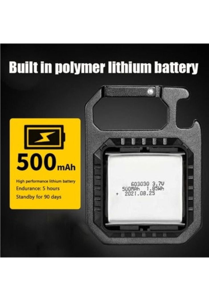 LED COB Flashlight Keychain Light with Stand,500 Lumen Rechargeable Keychain Flashlights, 4 Light Modes Portable Pocket Light with Folding Bracket Bottle Opener for Camping Emergency and Fishing