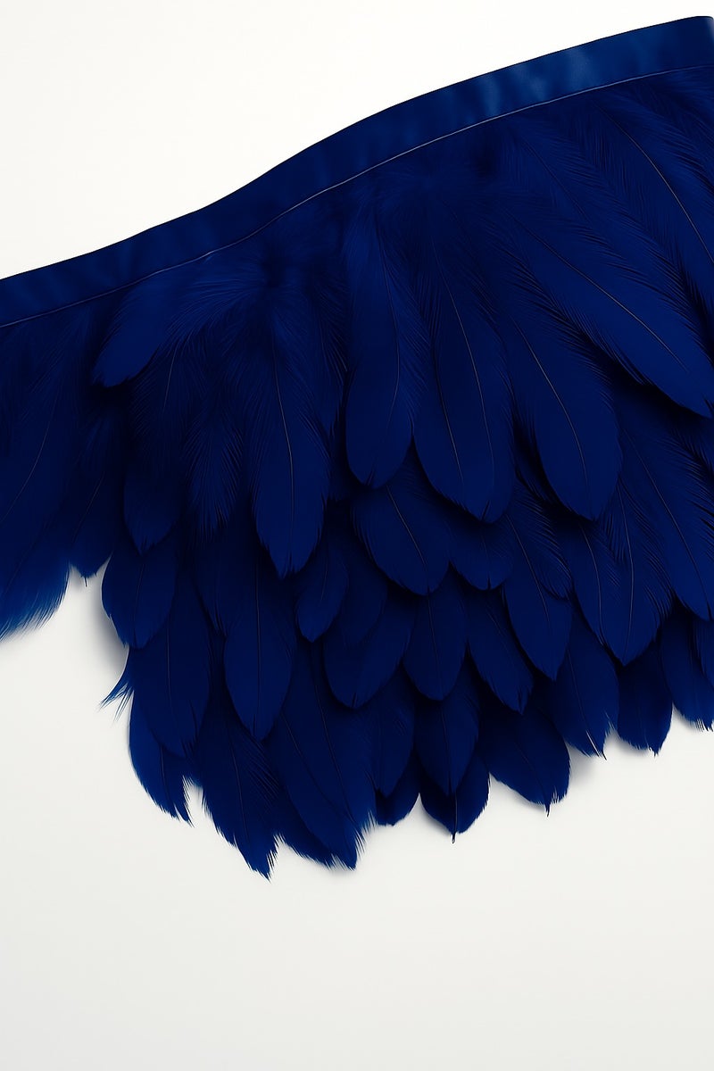 Navy Feather Trim Fringe – 2 Meters | Soft  Style Feather Ribbon for Sewing, Crafts, Costumes, and Decorations – 15cm Height - Image 1