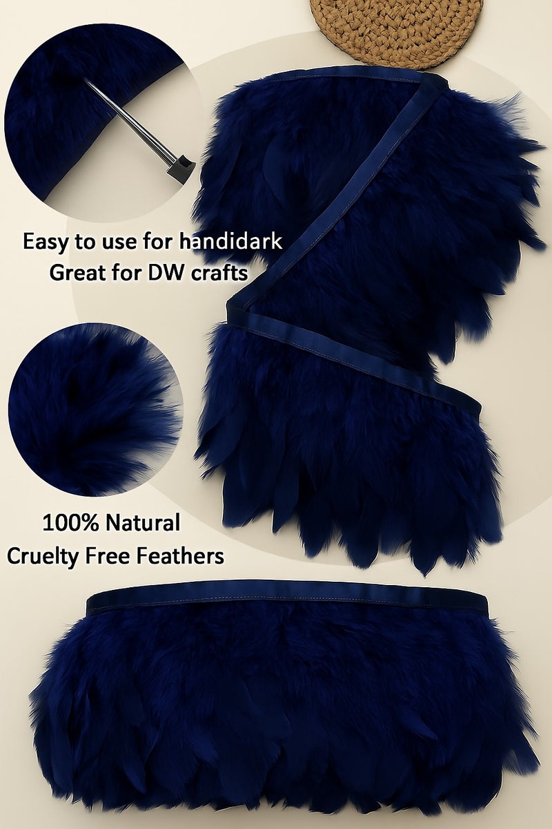 Navy Feather Trim Fringe – 2 Meters | Soft  Style Feather Ribbon for Sewing, Crafts, Costumes, and Decorations – 15cm Height - Image 2