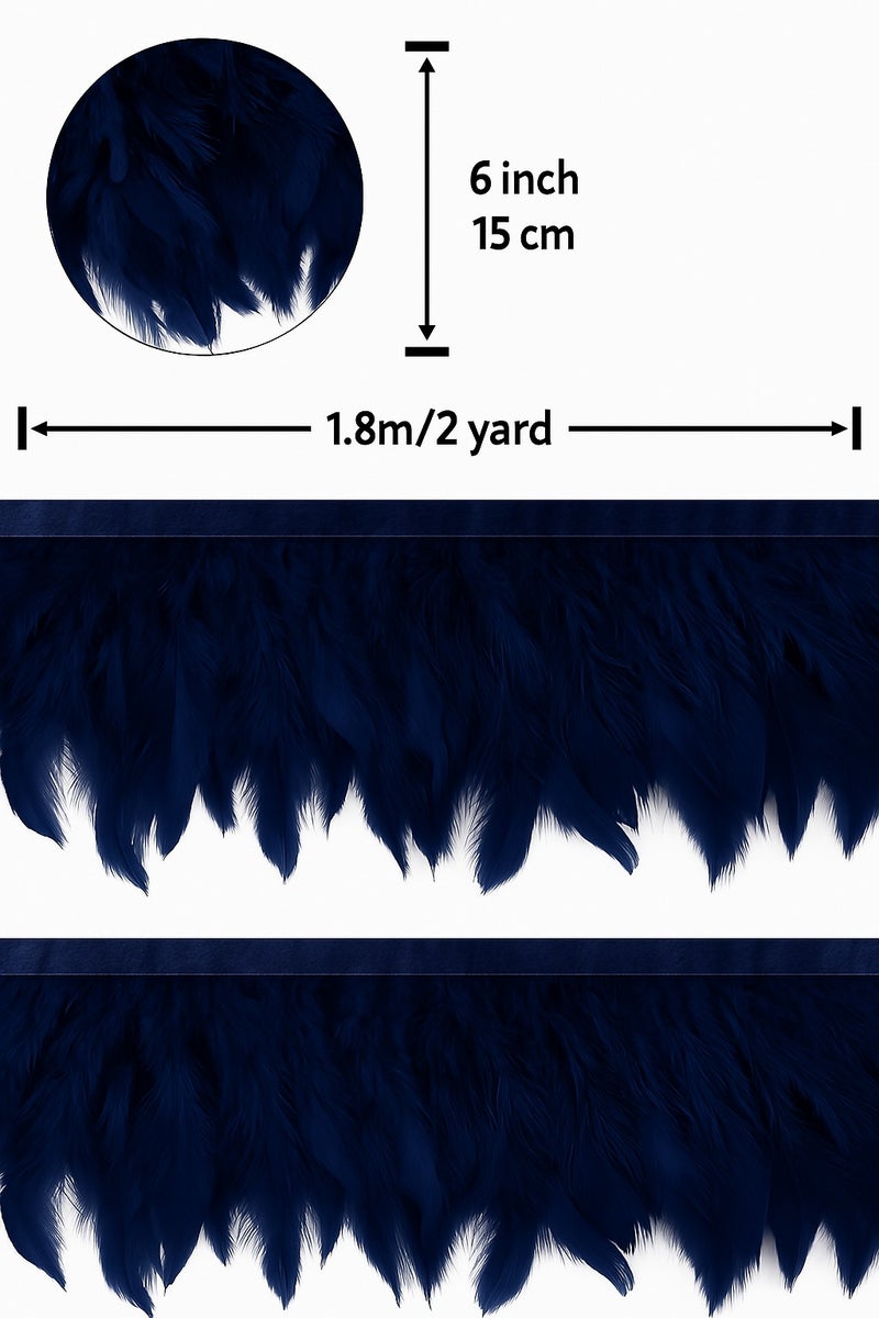 Navy Feather Trim Fringe – 2 Meters | Soft  Style Feather Ribbon for Sewing, Crafts, Costumes, and Decorations – 15cm Height - Image 3