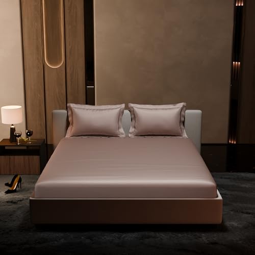 Stoa Paris 300TC UltraSatin Super King Bedsheet Set, 10” Drop Fitted Bedsheet with 2 Pillow Covers, Hypoallergenic, Wrinkle Free, Aesthetic Bedding, Home Decor, Gift, Date Night - Champagne - Image 2