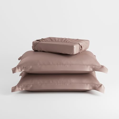 Stoa Paris 300TC UltraSatin Super King Bedsheet Set, 10” Drop Fitted Bedsheet with 2 Pillow Covers, Hypoallergenic, Wrinkle Free, Aesthetic Bedding, Home Decor, Gift, Date Night - Champagne - Image 4