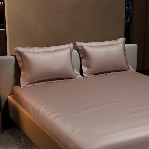 Stoa Paris 300TC UltraSatin Super King Bedsheet Set, 10” Drop Fitted Bedsheet with 2 Pillow Covers, Hypoallergenic, Wrinkle Free, Aesthetic Bedding, Home Decor, Gift, Date Night - Champagne - Image 3
