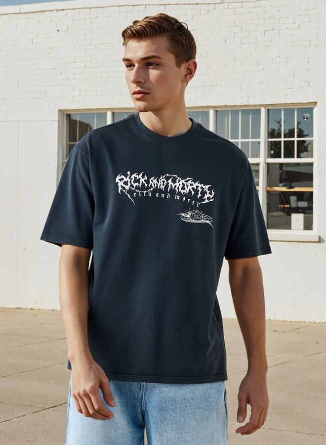اس بي كاركترز تيشيرت ريك ومورتي مطبوع بقصة مريحة - Image 1