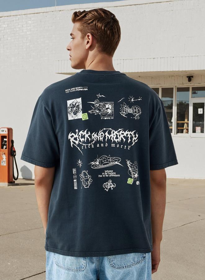 اس بي كاركترز تيشيرت ريك ومورتي مطبوع بقصة مريحة - Image 3