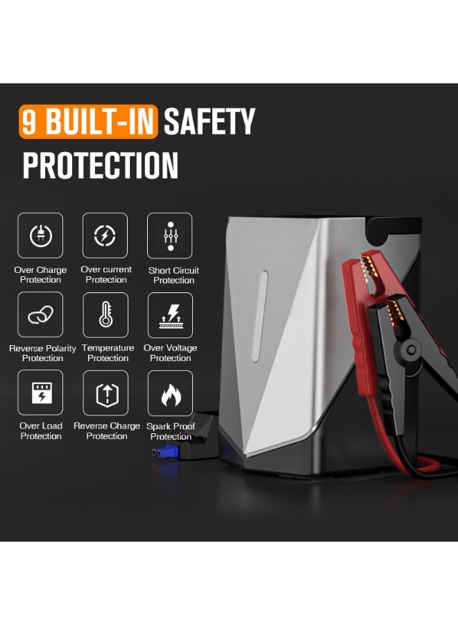 Portable 12V Car Jump Starter 8800mAh Power Bank with Air Compressor – 2000A Peak Current Booster, Tire Inflator, Emergency Battery Pack for Cars, Trucks, Motorcycles - Image 5