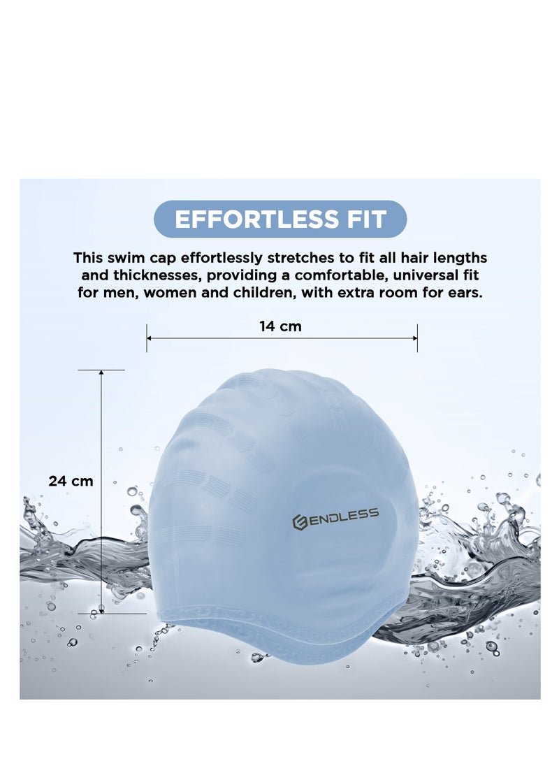 ENDLESS  Comfortable Silicon Swimming Cap with Ergonomic Ear Pockets | Fully Elastic Waterproof Cap for Long and Short Hair with Thicker Edge | For Women and Men  - Image 3