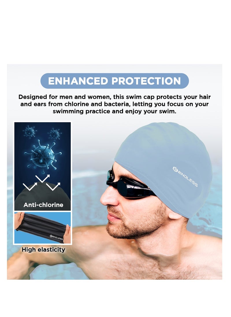 ENDLESS  Comfortable Silicon Swimming Cap with Ergonomic Ear Pockets | Fully Elastic Waterproof Cap for Long and Short Hair with Thicker Edge | For Women and Men  - Image 4