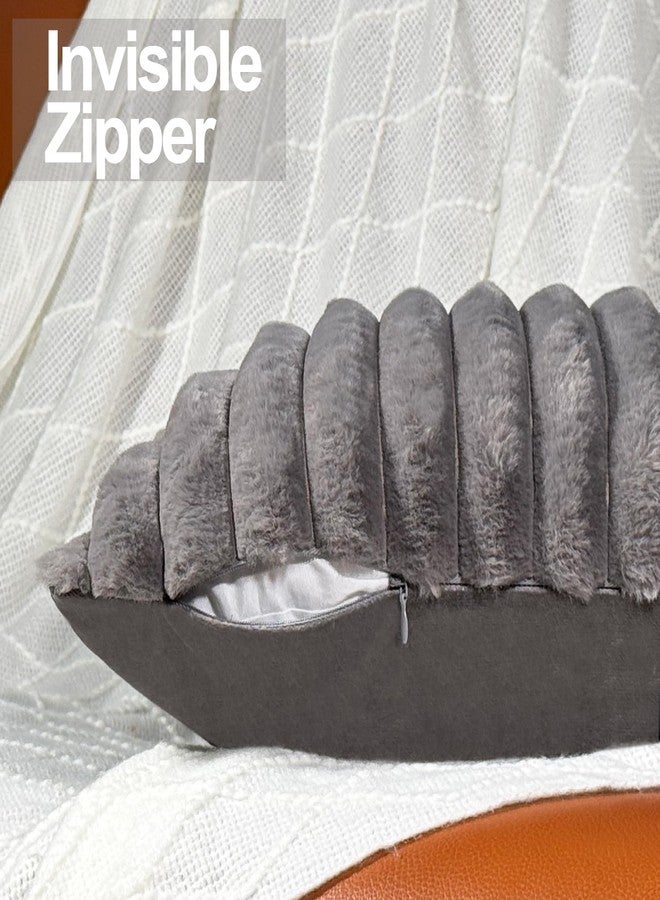 COTEY طقم أغطية وسائد زينة مقاس 18x18 بوصة (قطعتان)، أغطية من الفرو الصناعي المزخرف للسرير، غطاء وسادة ناعم ورقيق للأريكة مع ظهر مخملي لغرفة المعيشة، لمسة ديكور منزلي محايدة للأريكة - رمادي داكن - Image 4