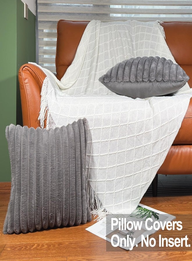 COTEY طقم أغطية وسائد زينة مقاس 18x18 بوصة (قطعتان)، أغطية من الفرو الصناعي المزخرف للسرير، غطاء وسادة ناعم ورقيق للأريكة مع ظهر مخملي لغرفة المعيشة، لمسة ديكور منزلي محايدة للأريكة - رمادي داكن - Image 2
