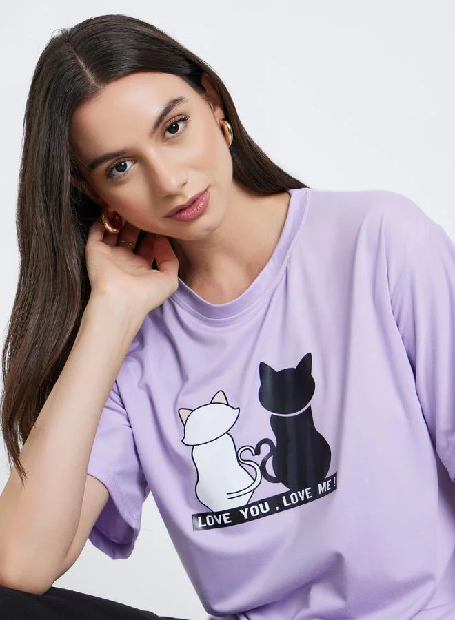 Take Two Take Two Purple Graphic Print Regular Fit T-Shirt