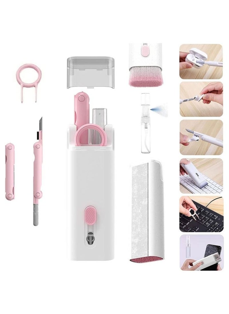 Intag - 7 In 1 Multifunctional Electronics Computer Keyboard Cleaning Brush Kit For Keyboard And Earphone Duster Cleaner With Keycaps Puller For Headphone Laptop Cell Phone Pink - Image 1