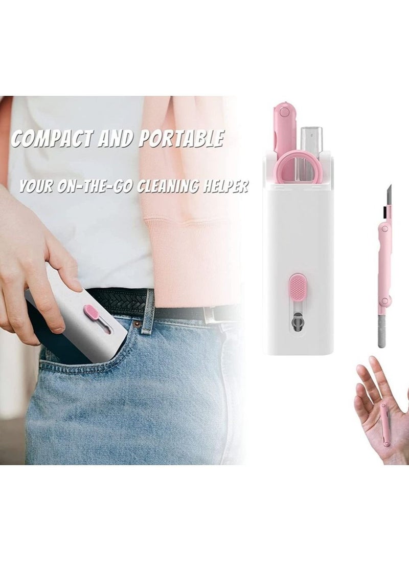 Intag - 7 In 1 Multifunctional Electronics Computer Keyboard Cleaning Brush Kit For Keyboard And Earphone Duster Cleaner With Keycaps Puller For Headphone Laptop Cell Phone Pink - Image 1