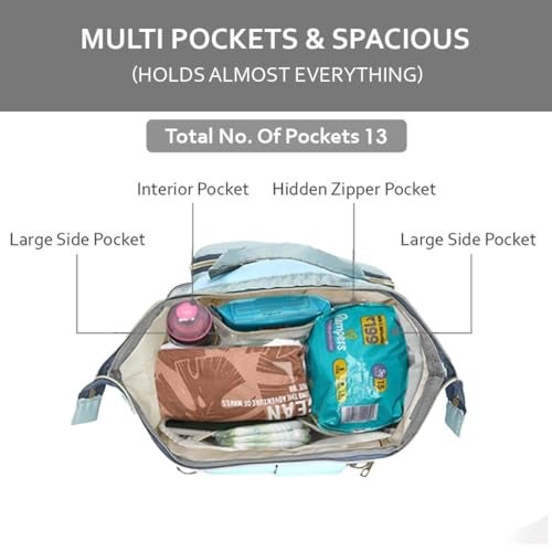 PACKNBUY Baby Diaper Bag Backpack for Travel, Large Maternity Hospital Bag with Multiple Pockets, Water Resistant Mother Bag with Insulated Bottle Pockets for Newborn Baby Essentials (Grey Light Blue) - Image 4