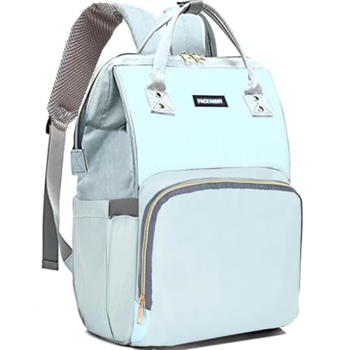 PACKNBUY Baby Diaper Bag Backpack for Travel, Large Maternity Hospital Bag with Multiple Pockets, Water Resistant Mother Bag with Insulated Bottle Pockets for Newborn Baby Essentials (Grey Light Blue) - Image 1