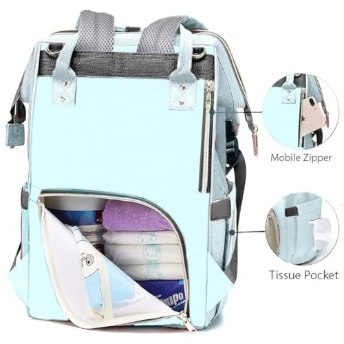 PACKNBUY Baby Diaper Bag Backpack for Travel, Large Maternity Hospital Bag with Multiple Pockets, Water Resistant Mother Bag with Insulated Bottle Pockets for Newborn Baby Essentials (Grey Light Blue) - Image 2