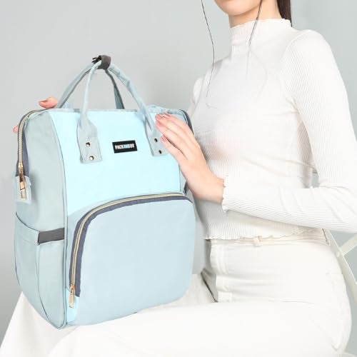 PACKNBUY Baby Diaper Bag Backpack for Travel, Large Maternity Hospital Bag with Multiple Pockets, Water Resistant Mother Bag with Insulated Bottle Pockets for Newborn Baby Essentials (Grey Light Blue) - Image 5