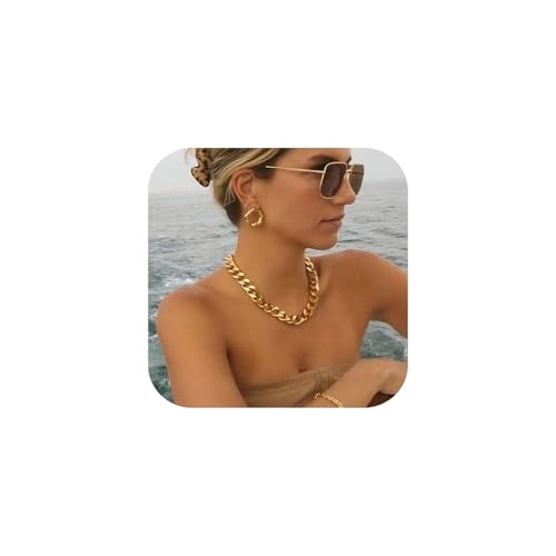 NOKMIT Chunky Cuban Link Curb Chain Necklace for Women Men Dainty 18K Gold Silver Tone Choker Thick Trendy Statement Diamond Cut Punk Hip Hop Cuban Chain Jewelry Gifts Unisex (Gold, 16mm, 18in) - Image 1