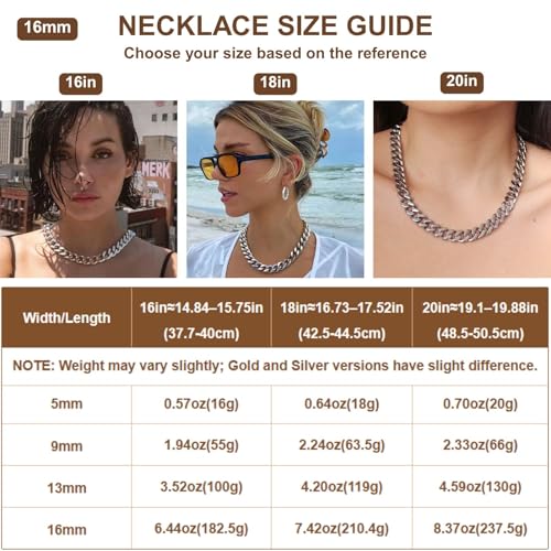 NOKMIT Chunky Cuban Link Curb Chain Necklace for Women Men Dainty 18K Gold Silver Tone Choker Thick Trendy Statement Diamond Cut Punk Hip Hop Cuban Chain Jewelry Gifts Unisex (Gold, 16mm, 18in) - Image 2