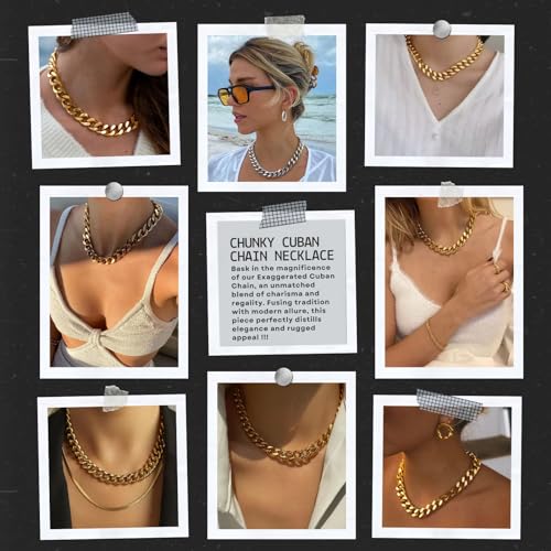 NOKMIT Chunky Cuban Link Curb Chain Necklace for Women Men Dainty 18K Gold Silver Tone Choker Thick Trendy Statement Diamond Cut Punk Hip Hop Cuban Chain Jewelry Gifts Unisex (Gold, 16mm, 18in) - Image 4