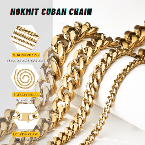 NOKMIT Chunky Cuban Link Curb Chain Necklace for Women Men Dainty 18K Gold Silver Tone Choker Thick Trendy Statement Diamond Cut Punk Hip Hop Cuban Chain Jewelry Gifts Unisex (Gold, 16mm, 18in) - Image 5