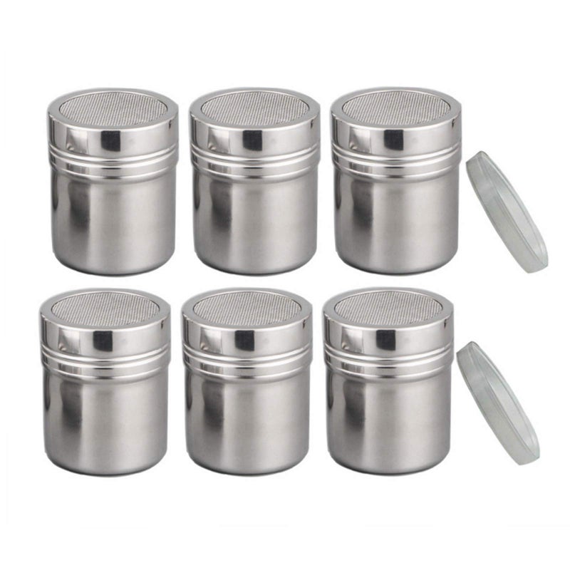 Powder Shaker with LidStainless Steel Fine Mesh Shaker for Sifter CocoaCinnamon PowderIcing SugarChocolate Coffee 6 Pcs Small