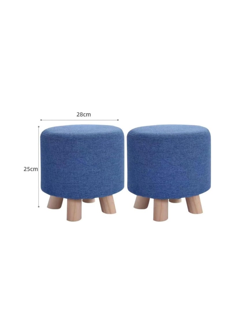 Generic 𝐅𝐅𝐃 Round Wooden Upholstered Ottoman Footstool – High-Density Foam & Cotton-Linen Fabric – Non‑Slip Feet – Strong Arc-Shaped Solid Wood Legs – Compact Vanity Stool & Footrest for Living Room & Bedroom  - Image 5