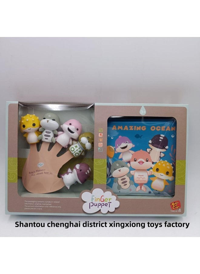 Cartoon Finger Puppet Doll Baby Puzzle Bath Story Book Set Parent-child Interactive Toys-Color:Ocean Animal Finger Doll + Story Bath Book  - Image 1