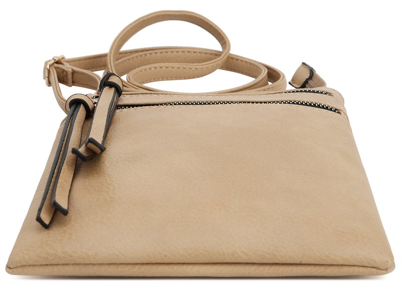 DELUXITY | Crossbody Purse Bag | Functional Multi Pocket Double Zipper Purse | Adjustable Strap | Medium Size Purse | Camel - Image 4