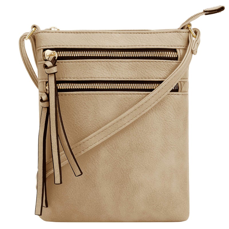 DELUXITY | Crossbody Purse Bag | Functional Multi Pocket Double Zipper Purse | Adjustable Strap | Medium Size Purse | Camel - Image 1