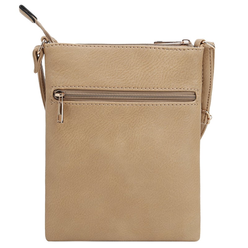 DELUXITY | Crossbody Purse Bag | Functional Multi Pocket Double Zipper Purse | Adjustable Strap | Medium Size Purse | Camel - Image 3