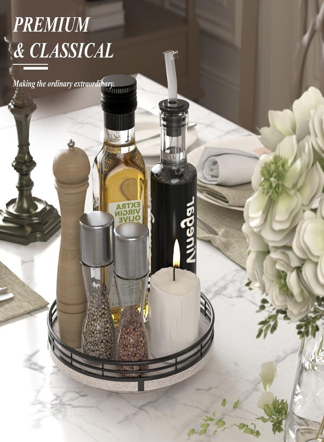 AMH 9" Wooden Lazy Susan Organizer for Cabinet, Turntable Round Decorative Tray for Kitchen Sink, Countertop Organizer, Bathroom Counter Organizer for Skincare Makeup, Rustic White - Image 3