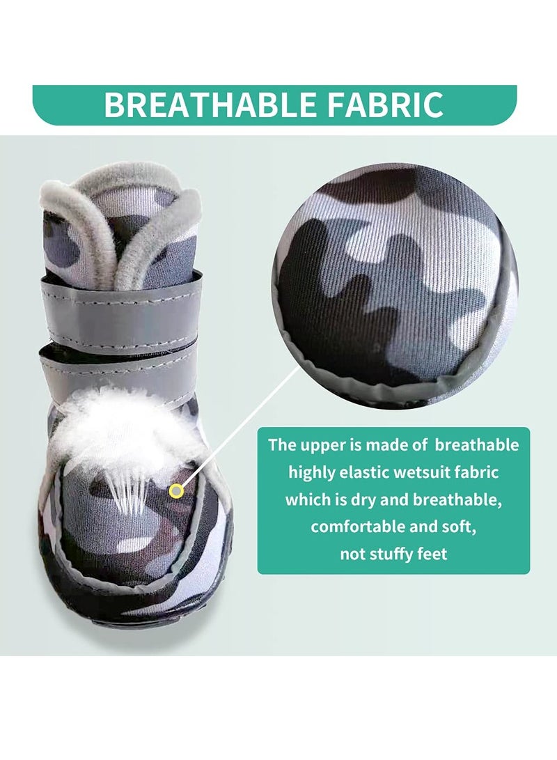 أحذية كلاب مقاومة للماء وغير قابلة للانزلاق، 4 قطع حجم متوسط، شرائط عاكسة، أسود يحاكي نعل الأوكس، مثالية للجري والمشي (م، تمويه) - Image 5